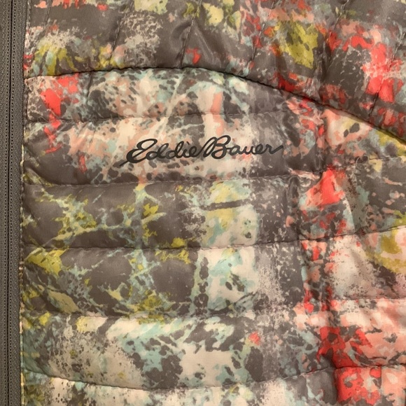 ⭐️HP!⭐️ Eddie Bauer Ascent Stormdown 800 goose down coat womens L grey yellow - Picture 2 of 6